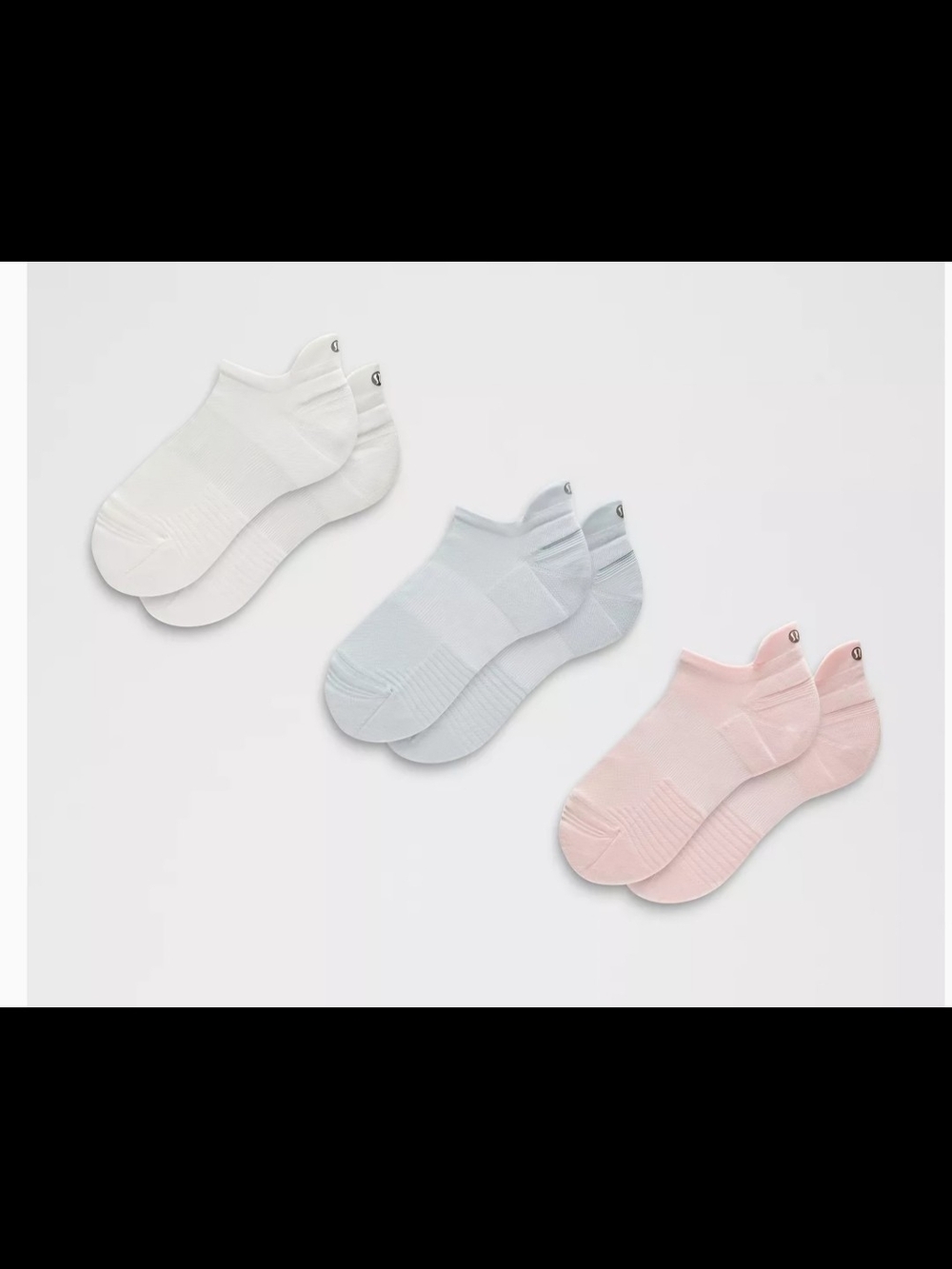 Lululemon Power Stride Socks 3Pack - White, Light Blue, Light Pink NWT XL